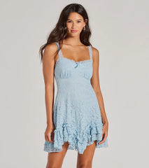 Air Of Romance Lace Ruffled Mini Dress