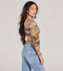 Trendy Abstract Mesh Off-Shoulder Top