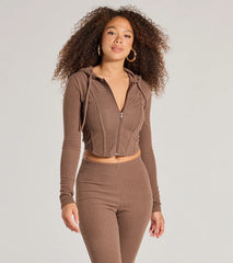 Feelin' Comfy Ribbed Knit Fitted Hoodie