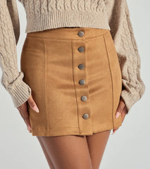 Darling Details Button Down Faux Suede Mini Skirt