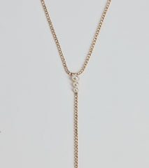 Luxe Glam Rhinestone And Pearl Lariat Necklace