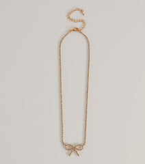 Cute Glamour Rhinestone Bow Necklace
