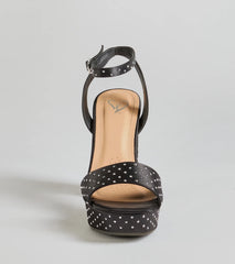 Dazzling Moments Rhinestone Platform Satin Block Heels