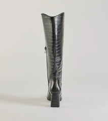 Bold Statement Faux Leather Croc-Embossed Under the Knee Boots