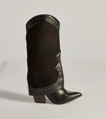 Studded Chic Fold-Over Under-The-Knee Boots