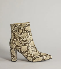 So Fierce Faux Leather Snake Print Ankle Booties