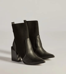 Runway Ready Faux Leather And Knit Ankle Booties