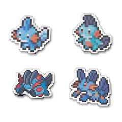 Mudkip, Marshtomp, Swampert & Mega Swampert Pokémon Pixel Pins (4-Pack)