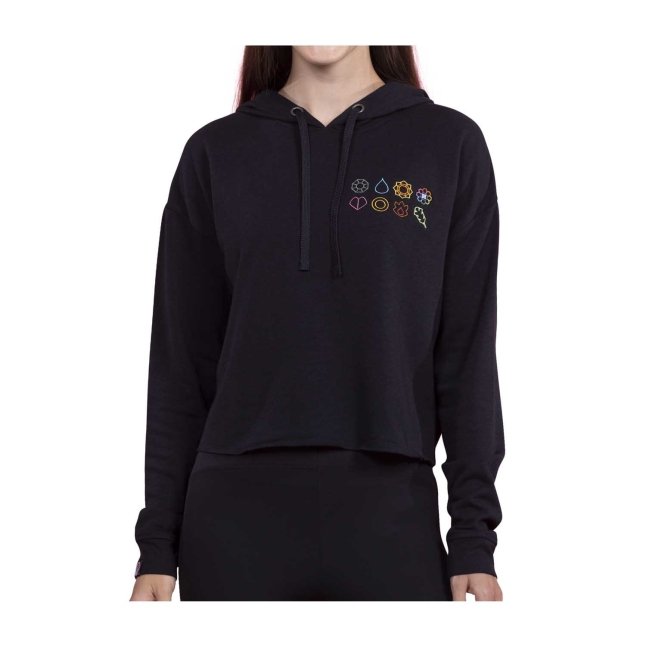 Kanto Gym Badge Black Crop Hoodie - Women