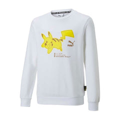 PUMA × Pokémon: Pikachu Puma White French Terry Relaxed Crew Neck Sweatshirt - Youth