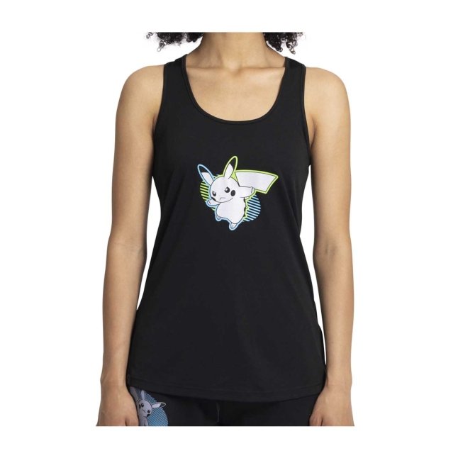 Pikachu Neon Pokémon Active Black, Green & Blue Performance Tank Top - Women