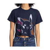 Pikachu Neon Pokémon Active Navy, Pink & Orange Oversize Crew Neck Crop Top - Women