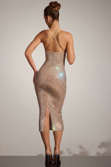 Embellished Plunge Midaxi Dress in Almond