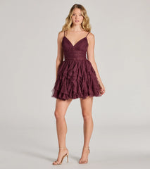 Leanna Ruffle Glitter Mesh Skater Dress