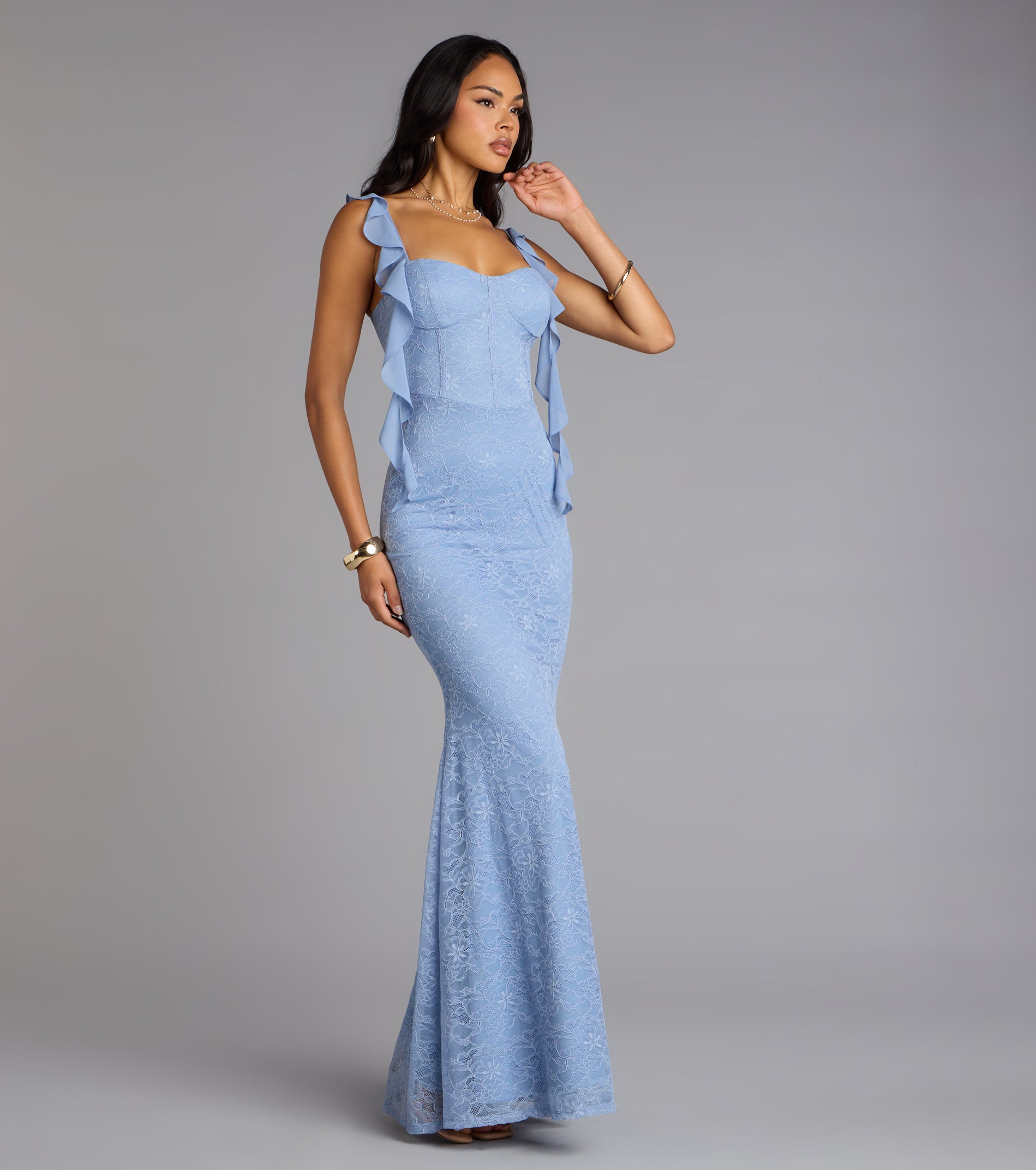 Alanna Ruffled Lace Corset Mermaid Dress