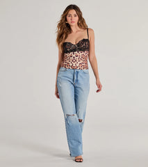 Sultry Leopard Print Lace Bust Strappy Back Top