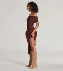 Raise The Bar Ribbed Knit High Slit Midi Dress
