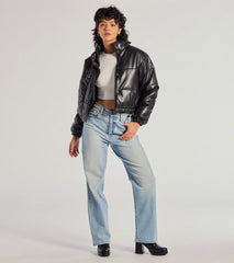 Sleek And Cozy Faux Leather Puffer Jacket