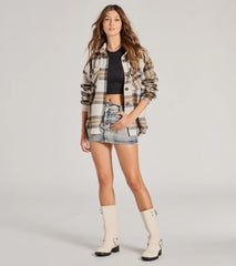 Season Of Plaid Long Sleeve Oversized Shacket