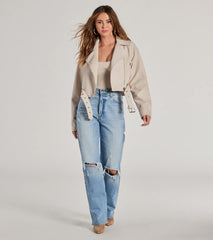 Modern Icon Oversized Faux Leather Belted Moto Jacket