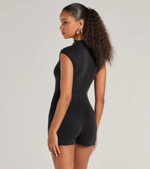 Cool Girl Style Mock Neck Knit Romper