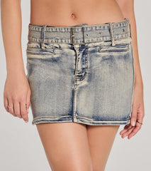 Cute Effect Mid-Rise Belted Denim Mini Skort