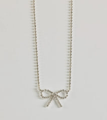 Cute Glamour Rhinestone Bow Necklace