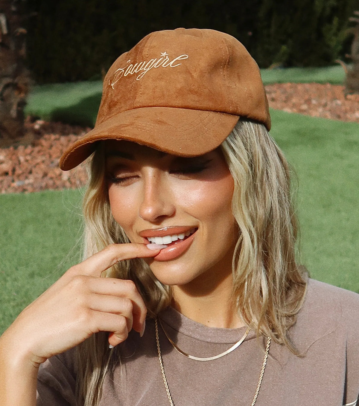 Faux Suede Cowgirl Script Baseball Cap