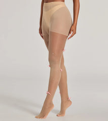 Sweetly Chic Faux Pearl And Bow Sheer Tights