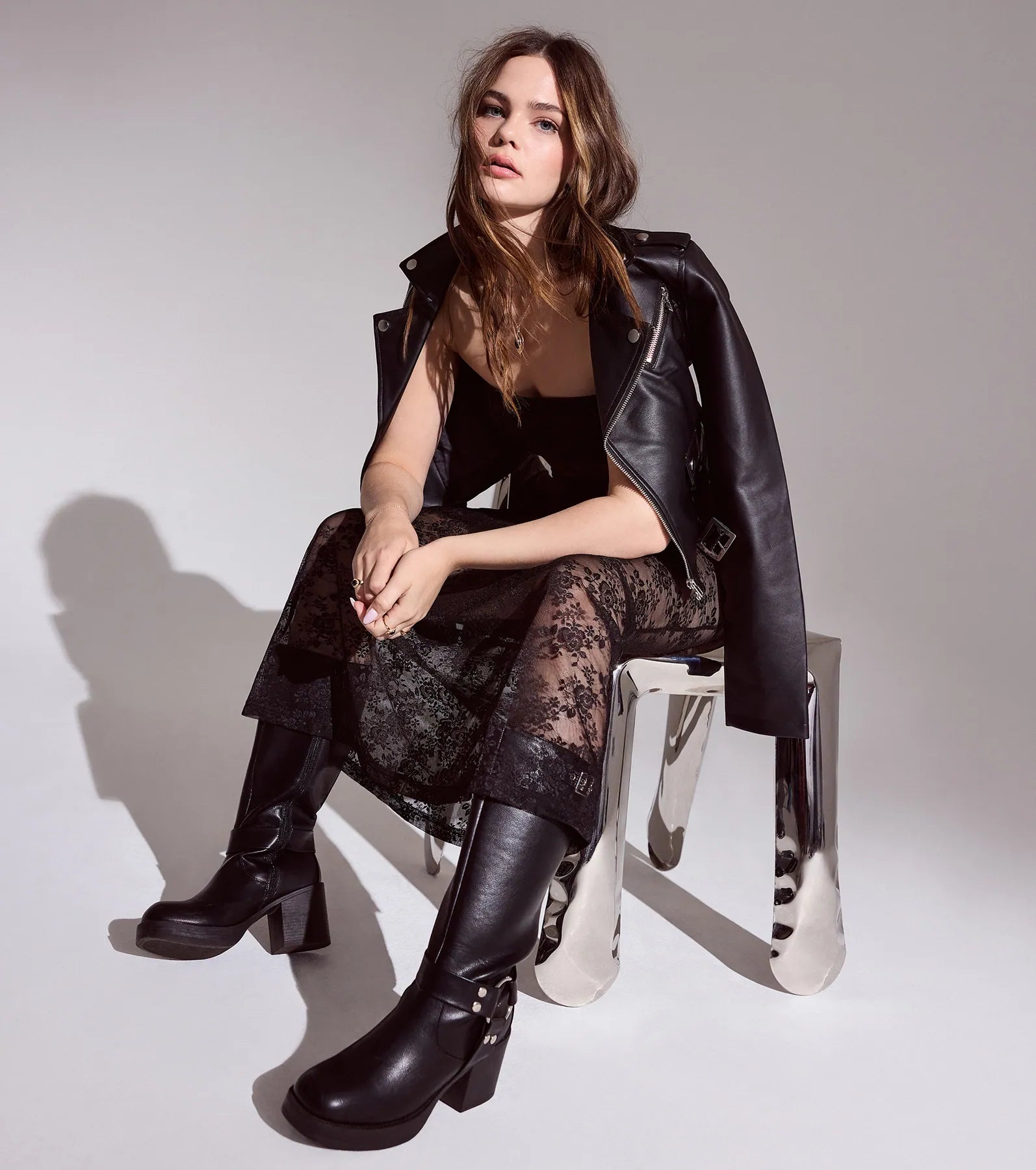 Chic Edge Under-The-Knee Moto Platform Boots