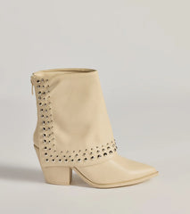Stylishly Studded Faux Leather Fold-Over Booties