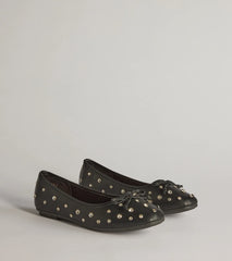 Step In Chic Faux Leather Rhinestone Stud Ballet Flats
