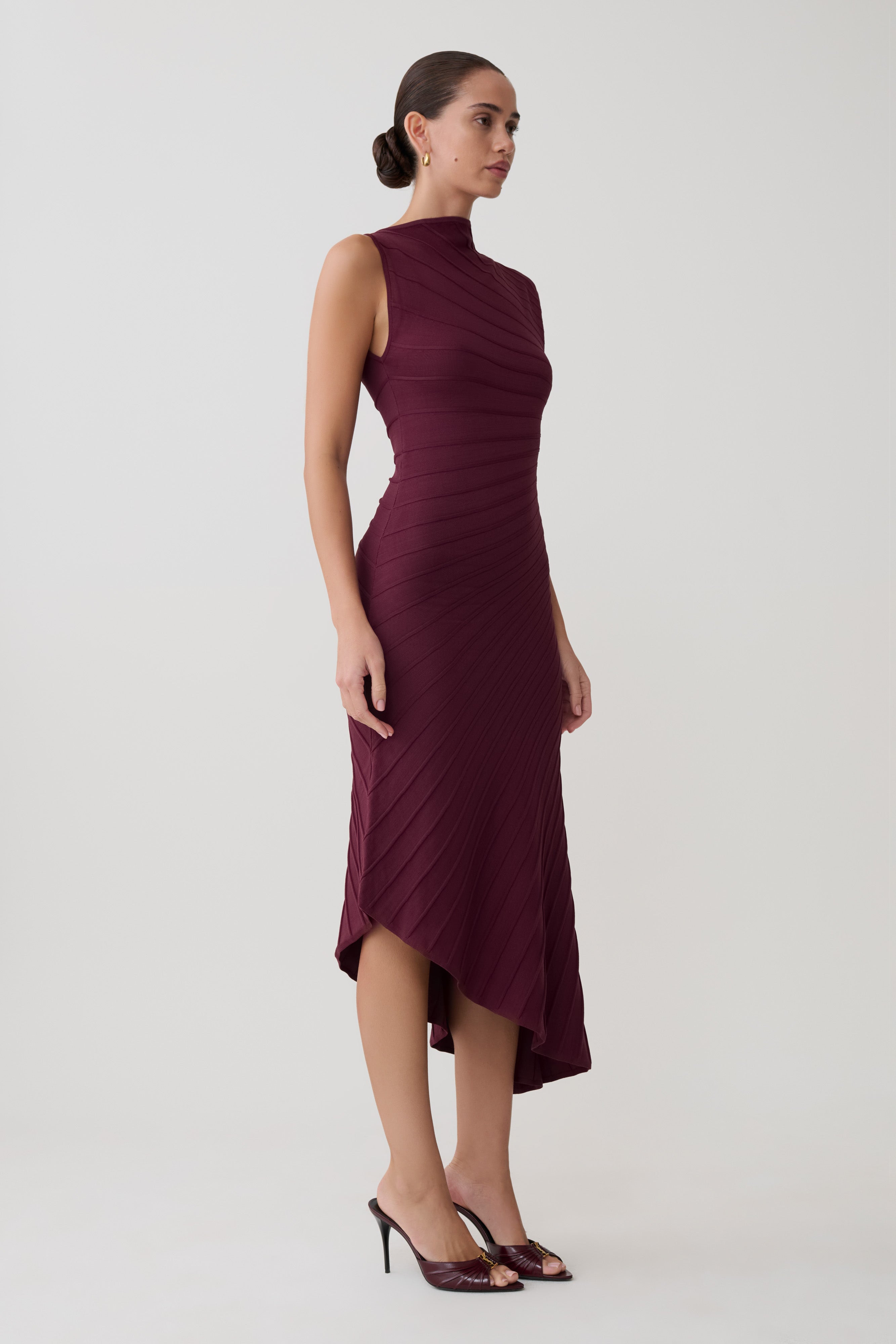 Milasandra Pleated Knit Dress - Plum