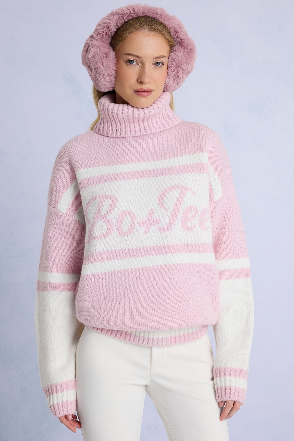 Knit Turtleneck Oversized Jumper in Powder Pink