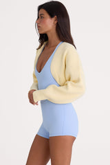 Ribbed-Knit Cropped Shrug in Lemon