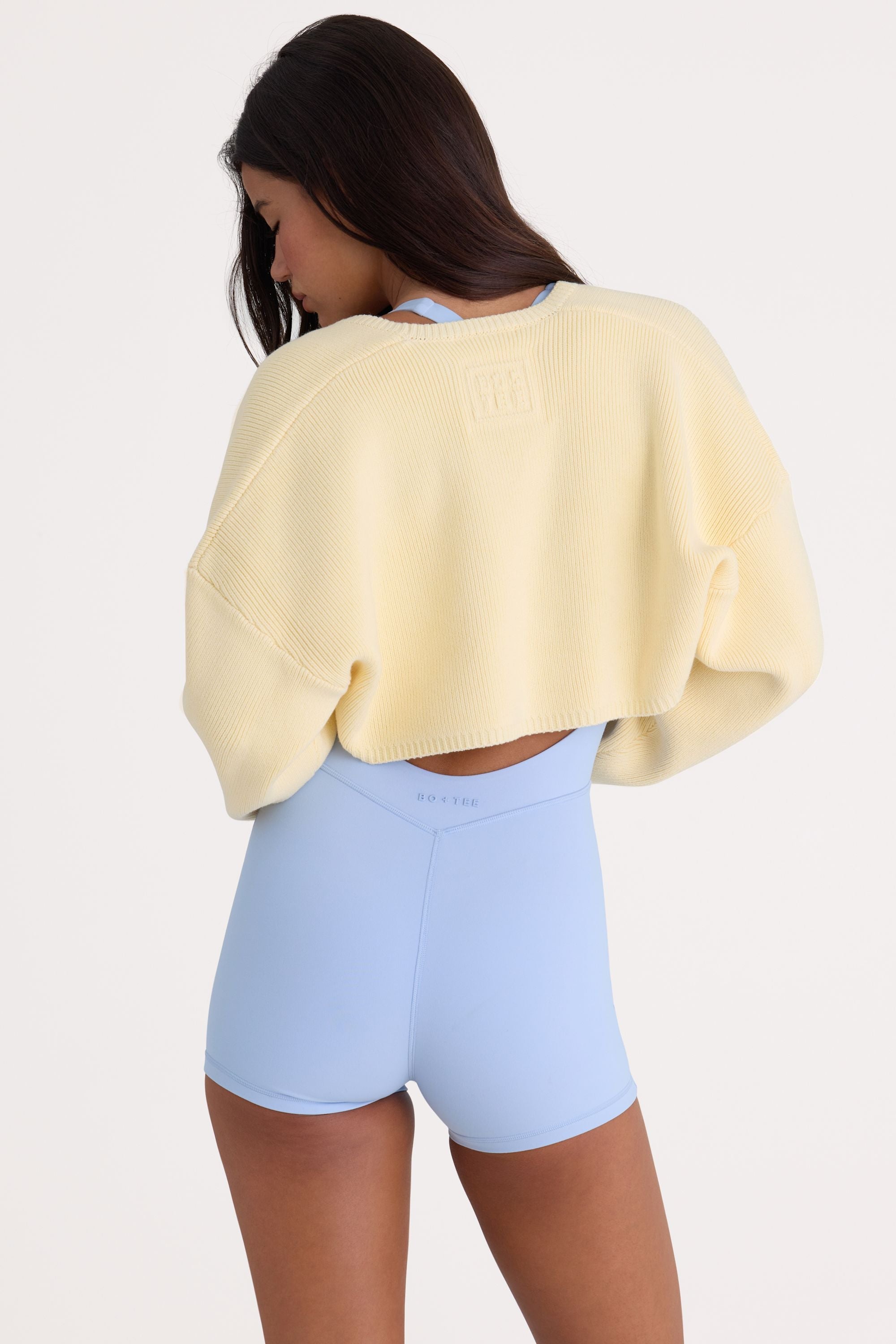 Ribbed-Knit Cropped Shrug in Lemon