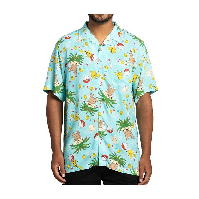 Pokémon Holiday Allover-Print Relaxed Button-Up Shirt - Adult