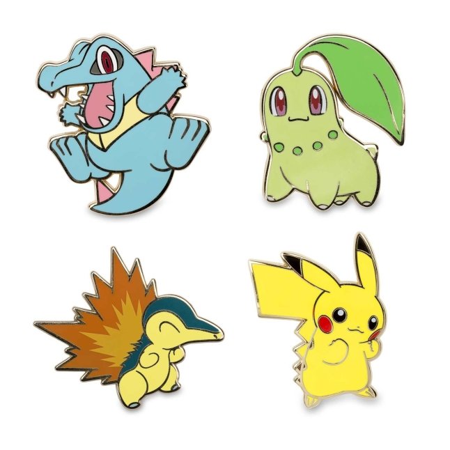 Pikachu, Chikorita, Cyndaquil & Totodile Pokémon Pins (4-Pack)