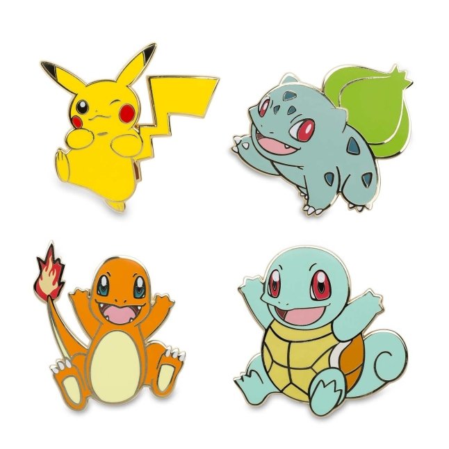 Pikachu, Bulbasaur, Charmander & Squirtle Pokémon Pins (4-Pack)