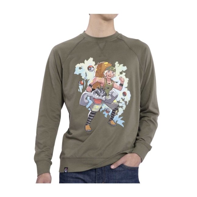 Hiker Pokémon Trainers Green French Terry Crew Neck Sweatshirt - Adult