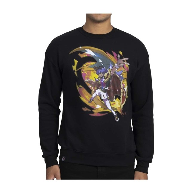 Leon Pokémon Trainers Black Oversize Drop-Shoulder Crew Neck Sweatshirt - Adult