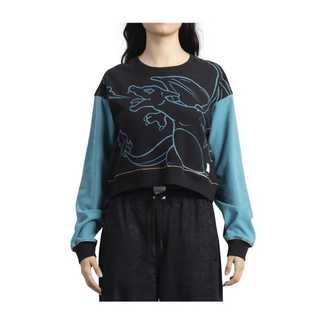 Charizard Pokémon Lounge Black & Teal Crop Sweatshirt - Women