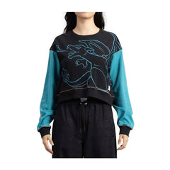 Charizard Pokémon Lounge Black & Teal Crop Sweatshirt - Women