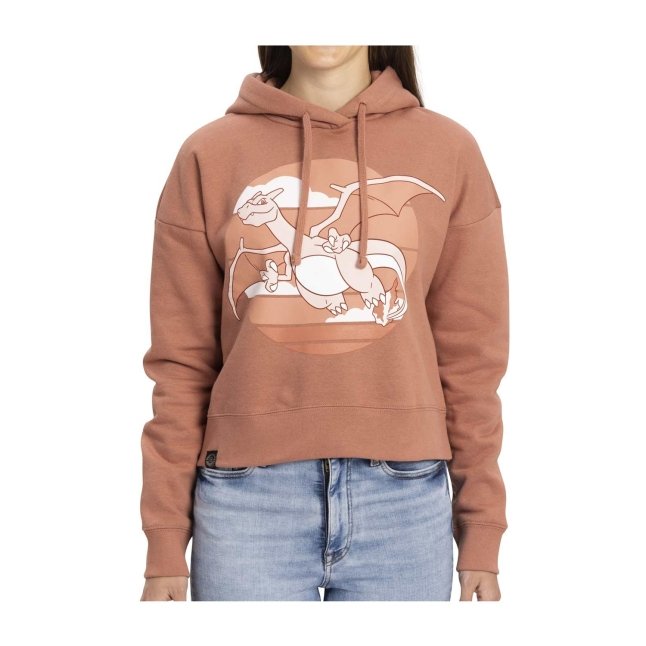 Charizard Red Drop-Shoulder Crop Hoodie - Women