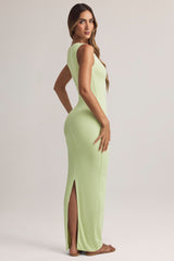 Modal Button-Detail Maxi Dress in Sage Green