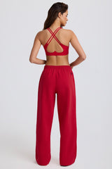 Soft Cotton Jersey Mid-Rise Wide-Leg Joggers in Hot Red