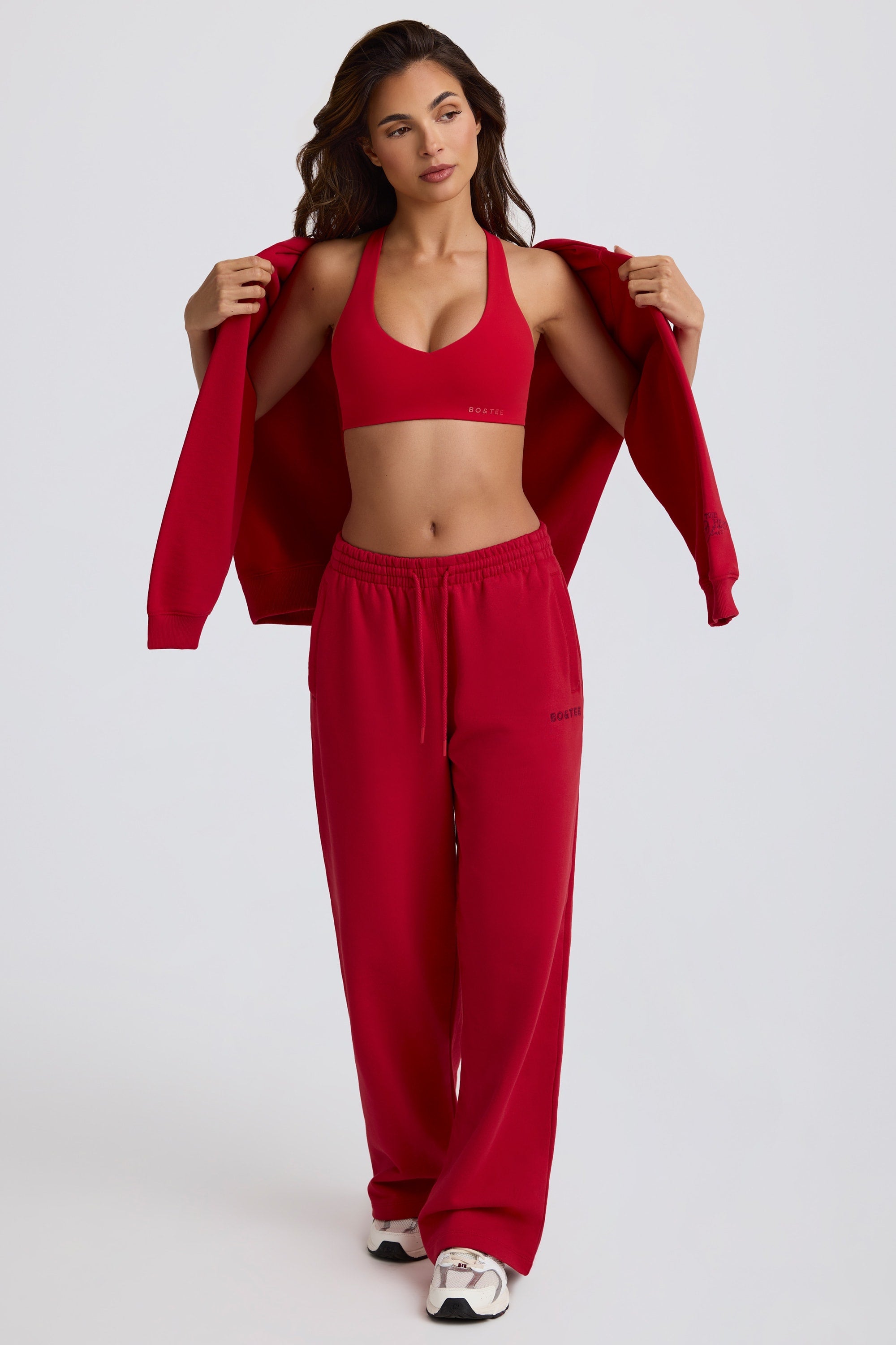 Soft Cotton Jersey Mid-Rise Wide-Leg Joggers in Hot Red